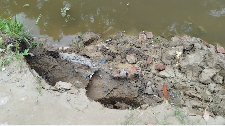লালমাইয়ে খাল খননের পর বৃষ্টিতে ভাঙছে খাল